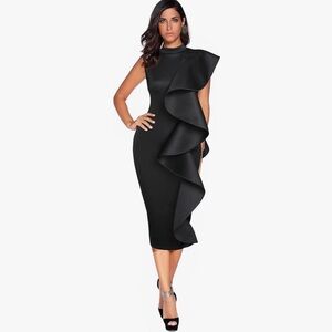 High Neck Dress with Ruffle For Formal Event Primero Black Sexy Dress